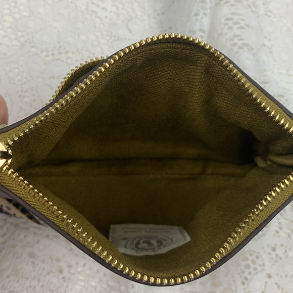 Spartina Linen & leather Wristlet Pouch bag Paisley Blue Tan Boho Gold Zipper - Picture 8 of 13